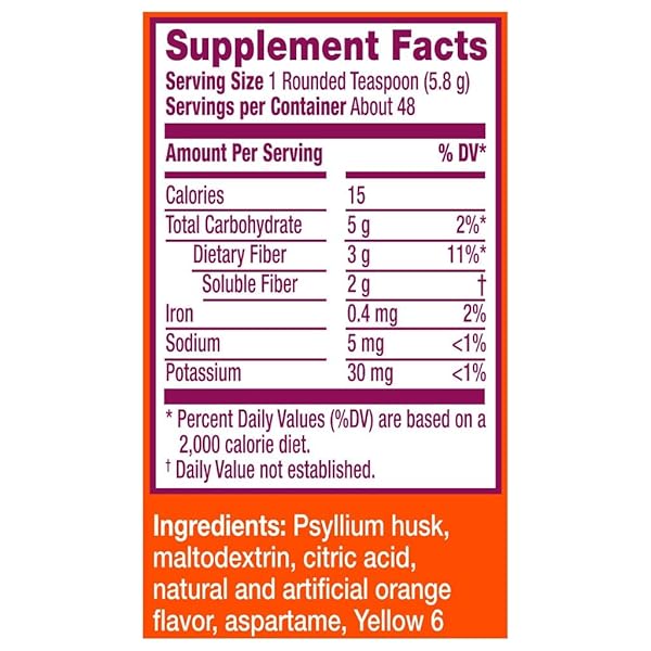 METAMUCIL PSYLLIUM SUGAR-FREE SUPER FIBER POWDER, ORANGE, 10 OZ