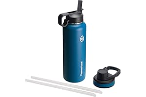 ThermoFlask 40 oz Double Wall Vacuum Insulated Stainless Steel Water Bottle with Spout and Straw Lids, Cobalt