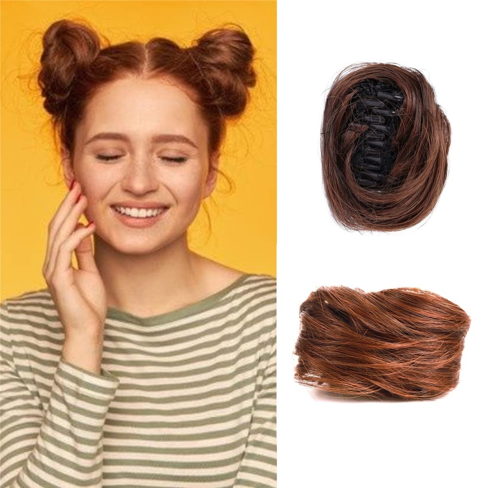 SJZDYLXY 2PCS Space Bun Claw Clip in Buns Donut Chignon Cat Ears DIY Hair Buns Updo Hairpieces Hair Extensions Wig Accessory for Women Girls (Light Brown)