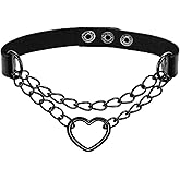 Aufordebatis Heart-Ring Leather Chain Necklace for Women, Soft PU Punk Rock Goth Chokers, Grunge Emo Y2K Cosplay Jewelry Accessories