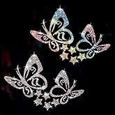 2PCS Butterflies Shine Brightly with Star PVC Rainbow Glittery Decal Sticker for Cars, Laptops, Trucks, Motorcycles Wall Window Luggage Scratch Cover Door Multi-Surface Decor Sticker