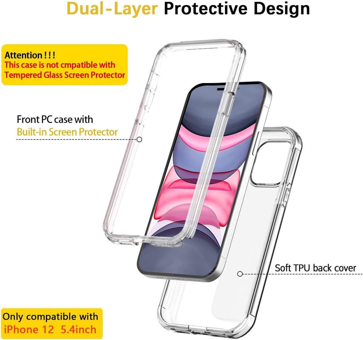 AICase iPhone 12 pro/iPhone 12 Transparent 360 Military Grade Shockproof PC Protective Case Bumper Cover for iPhone 12 pro/12 Clear 6.1 inch 2020 - Image 5