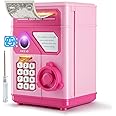 Electronic Piggy Bank for Kids Safe 2025, Pink Money Savings Bank with Password & Face ID Simulation, Mini ATM Safe Coin Bank with Auto Bill Slot, Christmas Birthday Toy Gift for Girls Age 6 7 8 9 10
