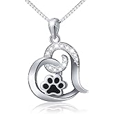FLYOW 925 Sterling Silver Cute Paw Print Forever Love Heart Pendant Necklace/Bracelet/Stud Earrings Gift for Women, Box Chain 18"