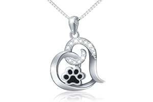 FLYOW 925 Sterling Silver Cute Paw Print Forever Love Heart Pendant Necklace/Bracelet/Stud Earrings Gift for Women, Box Chain 18"