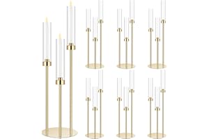Layhit 6 Set Christmas 3 Arm Acrylic Candelabra Table Centerpiece Wedding Tall Floor Candle Holder with Shade Pillar Taper Stand for Halloween Dining Party Anniversary Fit 0.87 LED Candle(30.7",Gold)