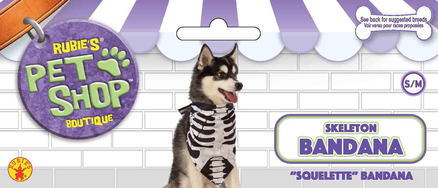 Rubies Official Skeleton Halloween Pet Dog Costume, Bandana with Bone print, Size Small-Medium Halloween, multi-colored - Image 3