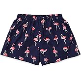 Cinvik Womens Pajama Shorts Pink All Cotton Cozy Pj Boxers Pack Baggy Flamingos Funny Printed Lounge Ladies Boxers for Women L