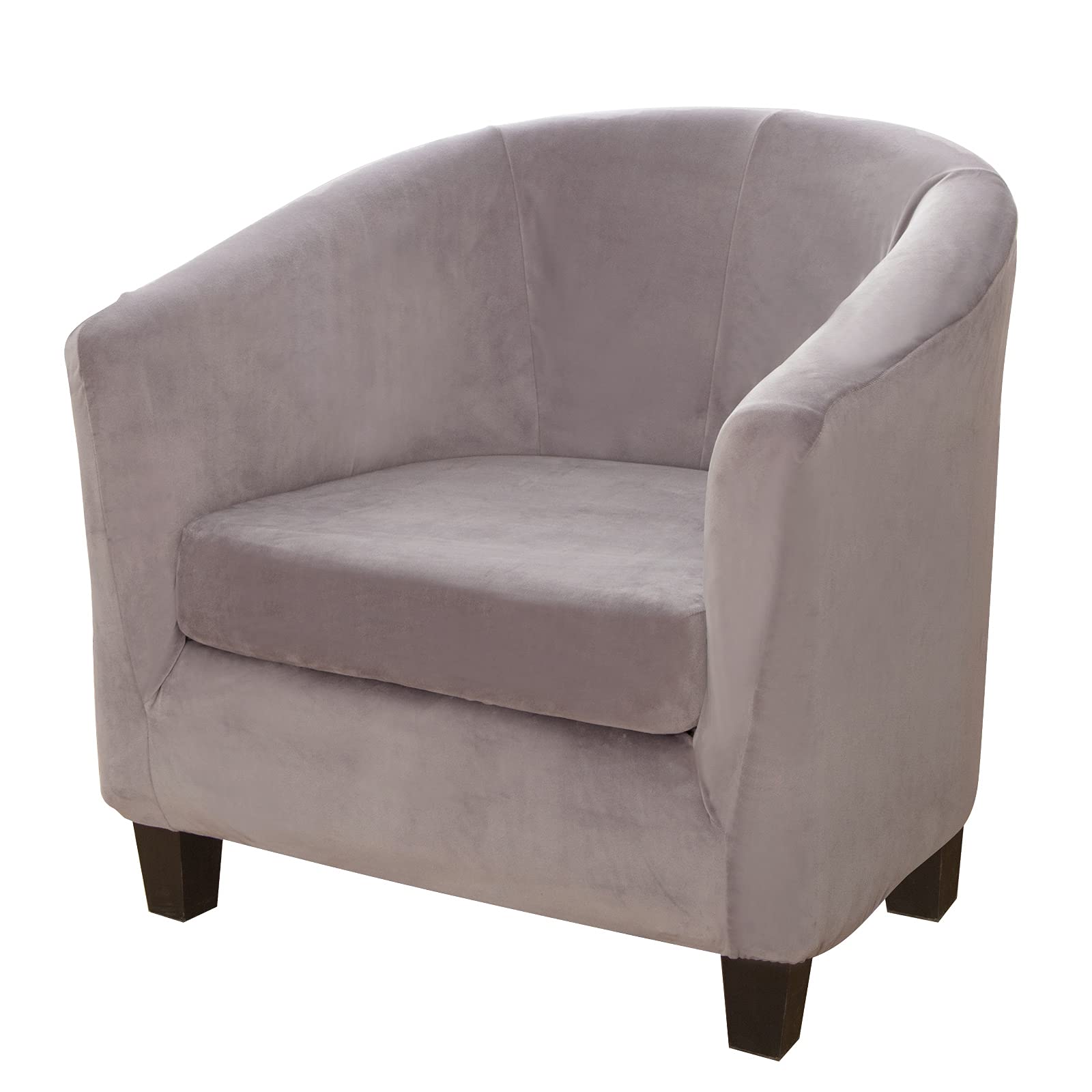 Velvet Club Chair Slipcover,Stretch Tub Chair Cover Barrel Chair Slipcover Armchair Sofa Cover Removable Elastic Furniture Protector 2-Piece Arm Chair Cover for Living Room(Light Grey,1pc)