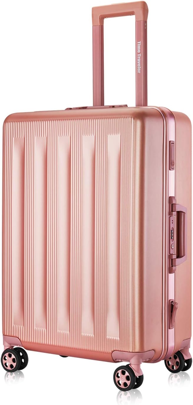 Carry-On Luggage, 20" Hardside Aluminum Spinner Suitcase with Two Locks, Rose Gold