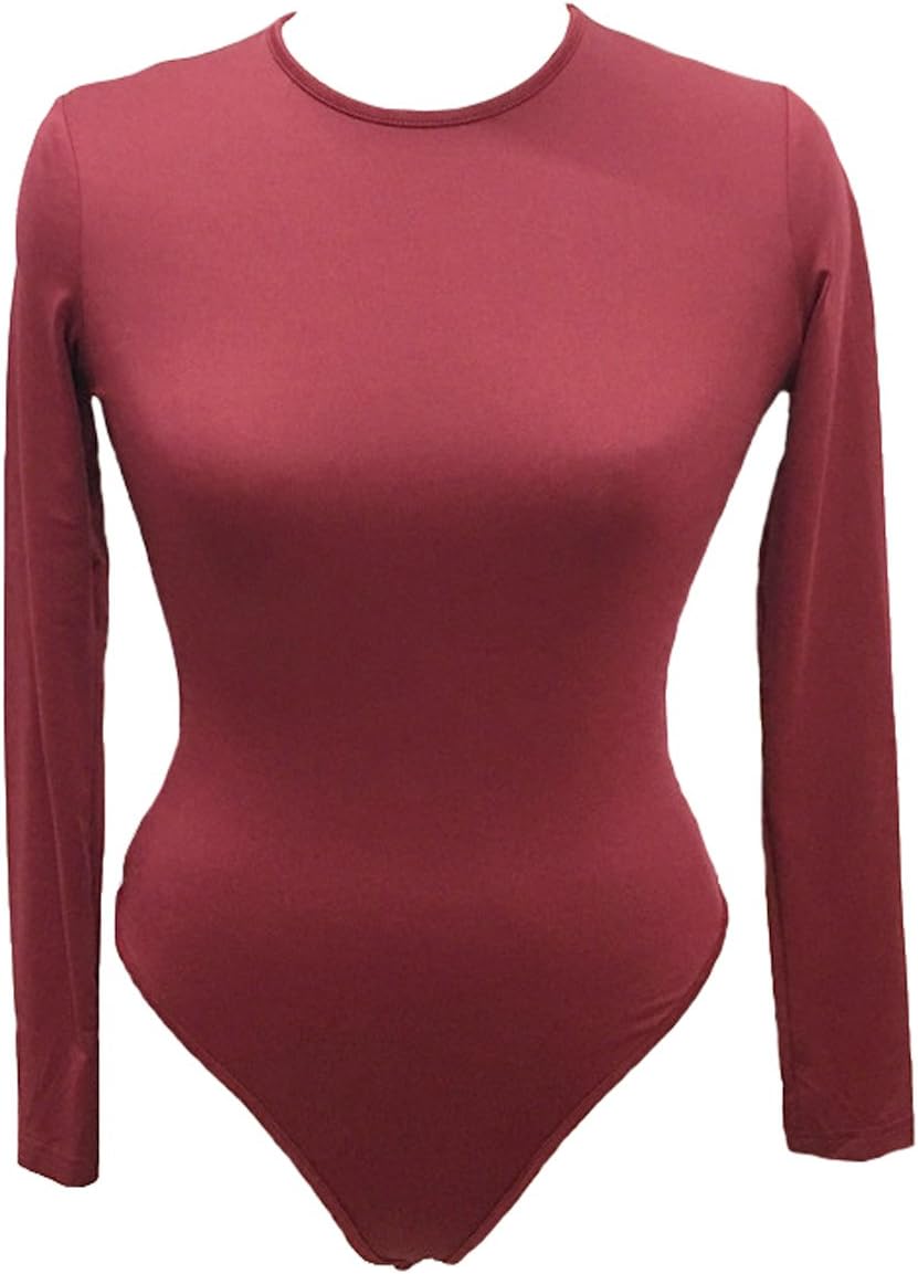 Women Long Sleeve Bodysuit Tops Leotard Snap Button Thong