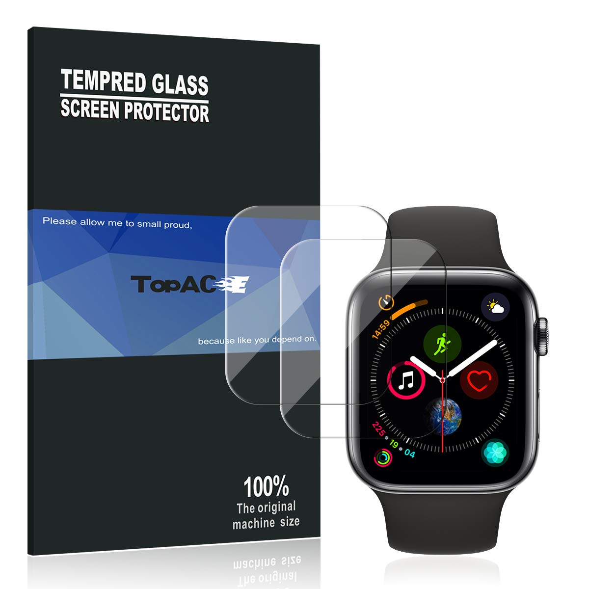 Apple Watch Series 4 44mm Screen Protector, TopACE 9H Hardness Full Coverage Bubble Free Tempered Glass 0.3mm Film for Apple Watch Series 4 44mm (Clear)