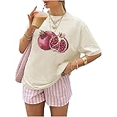 SweatyRocks Women's Graphic Tee Loose Oversized Pomegranate Fruit Print Tops Summer Short Sleeve Casual T Shirts
