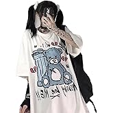 LREUIP Gothic Oversized Printed T-Shirt Harajuku Street Trend Men and Women's Personality Loose Print Punk Short Sleeve