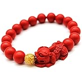 Feng Shui Amulet Red Pi Xiu Cinnabar Bracelet Prosperity Red Bead Bracelet with Charm Pi Yao Natural Stone Beads Bracelet Attract Wealth Money and Good Luck W4582-8mm