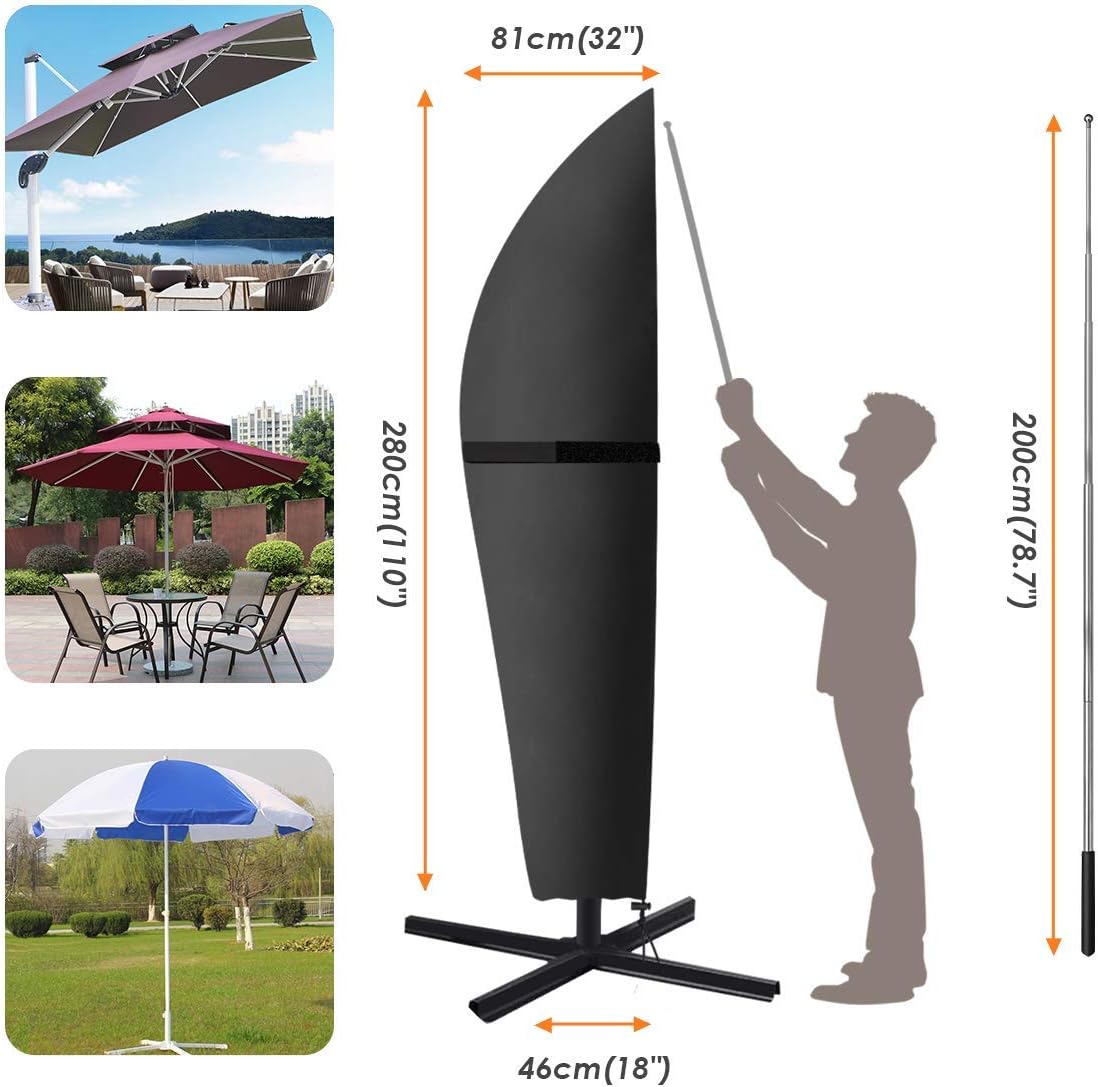 king do way Patio Umbrella Cover 600D Offset Umbrella Parasol Cover with Zipper 2M Push Rod for 9-11ft Umbrellas Durable Waterproof Anti-UV Windproof Outdoor Cover (600D): Kitchen & Dining