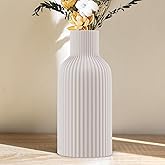 White Ceramic Flower Vase, Minimalist Modern Home Decor, Matte Finish Pampas Grass Vase for Table, Fireplace, Shelf, Mantel, Entryway and Centerpieces