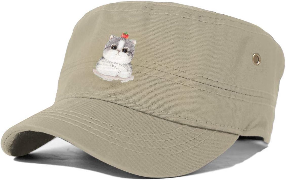 QF9USFEI Hello Kitty Fashion Unisex Adult Washed Denim Cotton Military Army Cadet Cap Flat Top Hat
