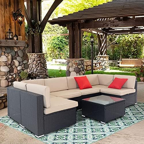 SUNCROWN 7Piece Outdoor Sectional Sofa Couch PE Rattan Wicker