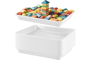 JOIKIT 20 Pack 10.8 x 8.3 Inch White Plastic Art Trays, Art and Crafts Organizer Tray, Activity Organizer Serving Tray for Be