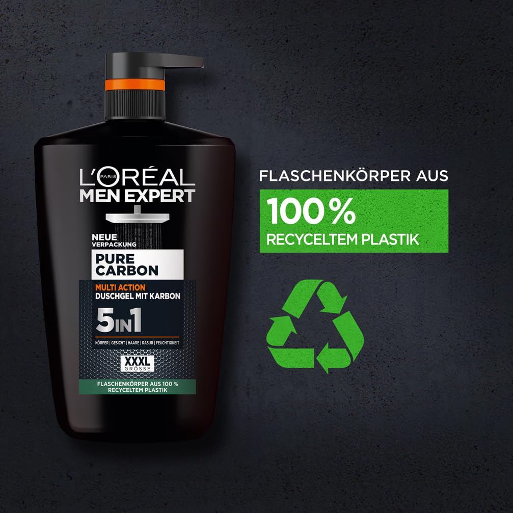 L'Oréal Men Expert XXXL 5in1 Duschgel und Shampoo für Männer, Duschbad zur Reinigung von Körper, Haar und Gesicht, Herren Körperpflege für langanhaltende Frische mit Karbon, Pure Carbon, 1 x 1000 ml 7