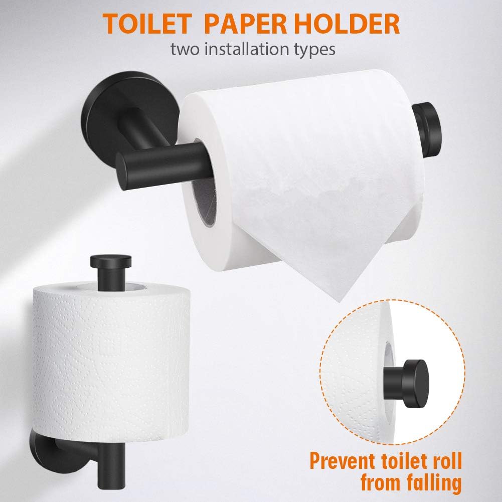 Tudoccy 5-Pieces Matte Black Bathroom Hardware Set SUS304 Stainless Steel Round Wall Mounted - Includes 16" Hand Towel Bar, Toilet Paper Holder, 3 Robe Towel Hooks,Bathroom Accessories Kit: Home & Kitchen