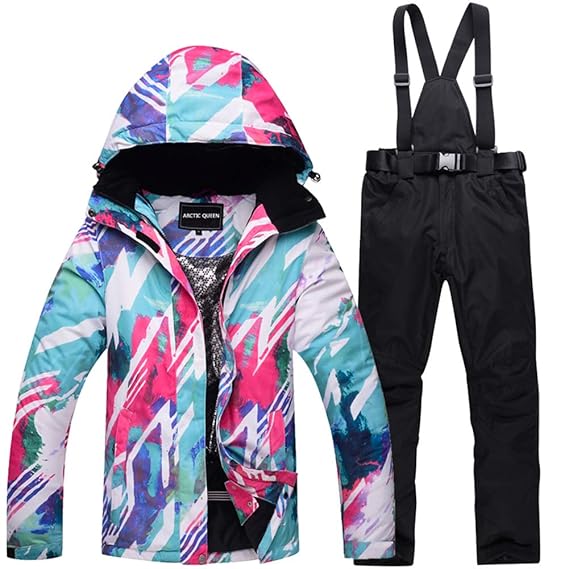 Goodluckshop Damen Hosenträger Skihose Bunte Atmungsaktive Wasserdichte Warme Snowboard Camping Radfahren Hosen