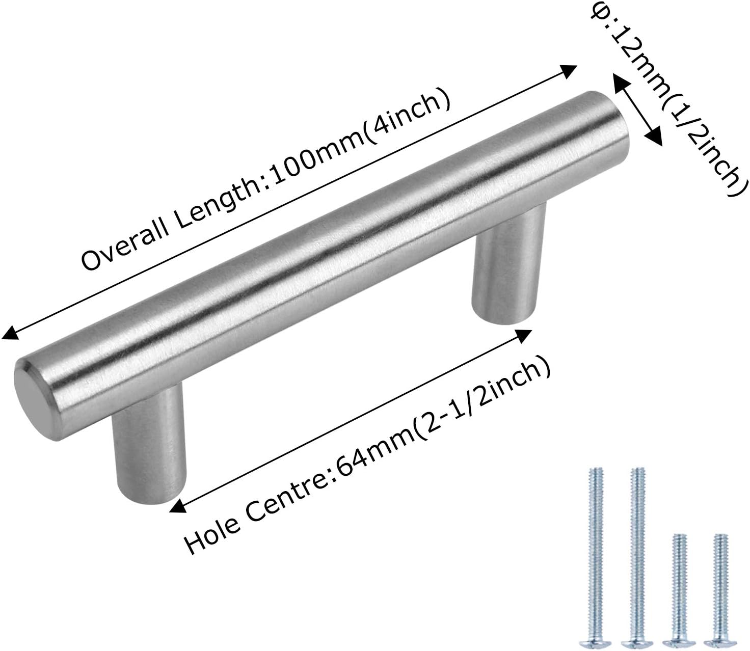 LS201BSS T Kitchen Cupboard Door Pull Handles Hollow Stainless Steel Furniture Handles Railing Handle with Screws Pack of 15 - Image 3