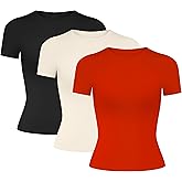 Womens Basic Casual Short Sleeve T-Shirts - Y2k Scoop Neck Summer Crop Tops Slim Fit Tees