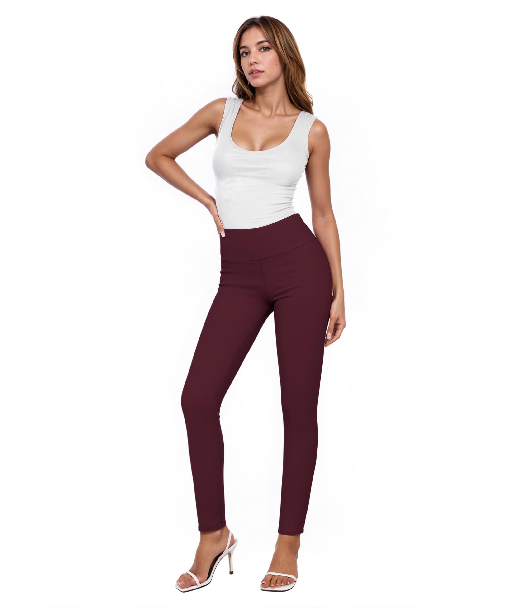 Photo 1 of & Company Women Stretch Skinny Dress Pants Pull On Office Leggings Trousers KP45002SKX 1073T Wine 1X