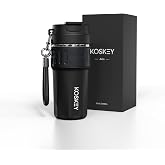 Kos Key Travel Coffee Mug Coffee Tumbler Insulated with Straw 16oz (Black) | Ceramic Lined 316 Stainless Steel Water Bottle , Vacuum Coffee Cup, Leakproof Travel Coffee Tumbler for Work &amp; Cup Holder