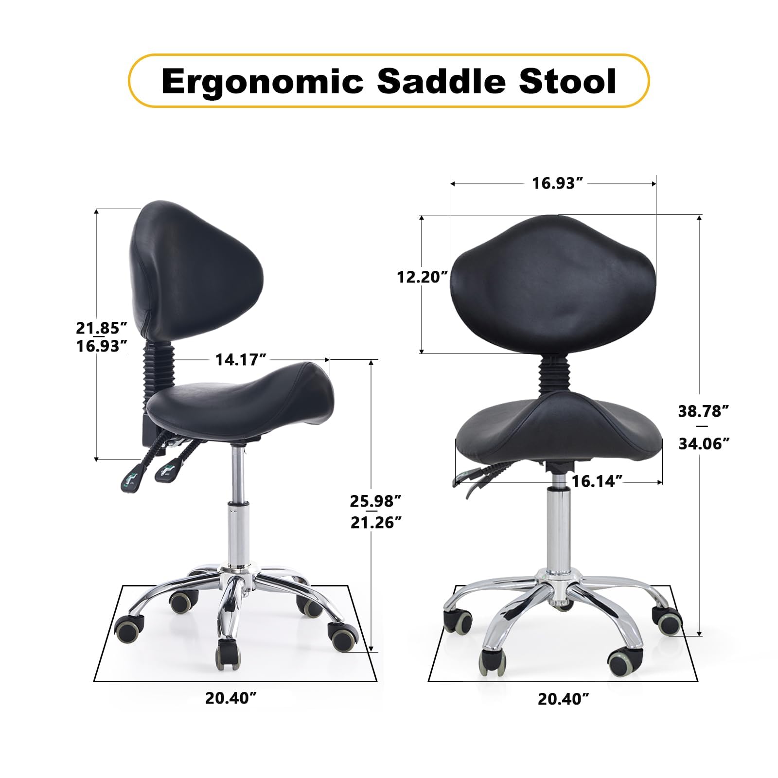 Saddle Stool with Wheels Ergonomic Rolling Chair for Lash Nail Art Tattoo Artist Dentist Clinic Shop Home Salon Spa Massage Facial Office,Adjustable Hydraulic Stool (Black) - Image 6