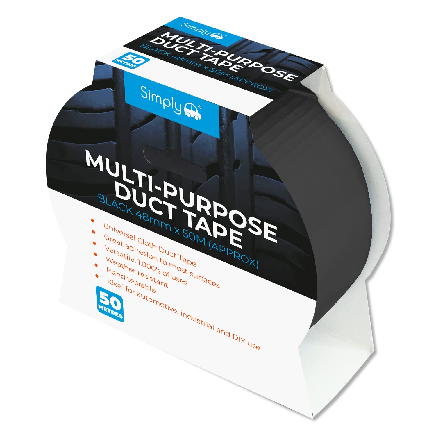 Simply DTB5050 Duct Tape 50m - Black - Heavy Duty & Super Stick - Strong Adhesive Universal Cloth Gaffer Tape