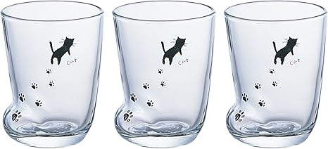 Amazon Co Jp アデリア タンブラー クリア ねこ 230ml 足あとグラス 3個セット 日本製 66 ホーム キッチン