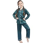 DF-deals Girls Boys Kids Silk Satin Pajamas Set Button-Down Clothes Long Sleeve Loungewear Sleepwear PJS