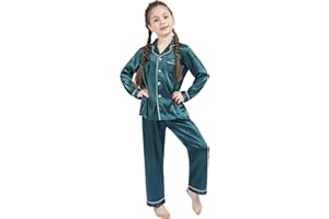 DF-deals Girls Boys Kids Silk Satin Pajamas Set Button-Down Clothes Long Sleeve Loungewear Sleepwear PJS