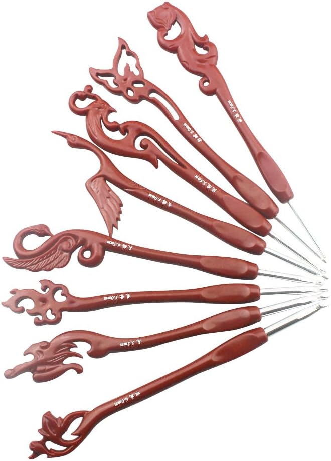 LFBEST 8PCS/Set Retro Crochet Hooks Set Ergonomic Grip Plastic Handle,Yarn Crochet Knitting Needles Knit Kit for Arthritic Hand Beginner 2.5MM-6.0MM