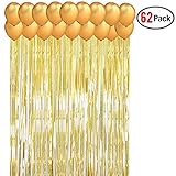 Photo Booth Backdrop Gold Fringe Curtains(2pcs) 3×10ft & Golden Party Balloons(60pcs),Konsait Photo Booth Background for Birthday Party and Bachelorette Party Photo Booth Wall Decoration