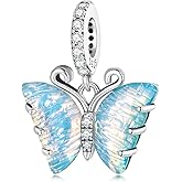 MEETCCY Lucky Animal Charms For Bracelets 925 Sterling Silver Charm Bead Birthday Charms Christmas Charms for Bracelets (Sky Blue Butterfly Pendant 2305)
