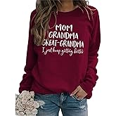 HHLLEOJK MOM Grandma Great-Grandma Sweatshirt, Grandma Pullover Tops Women Casual Crew Neck Long Sleeve Graphic Sweatshirt