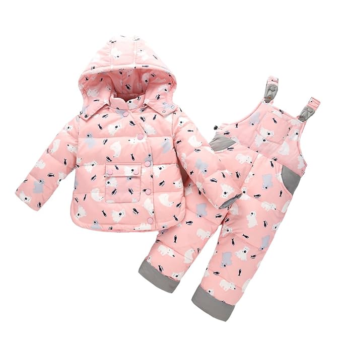 LSERVER-Mädchen Junge Süß Daunenjacke+ Stepphose Winterjacke mit Kapuze Down Jacket 2tlg Bekleidungsset verdickte Winterjacke