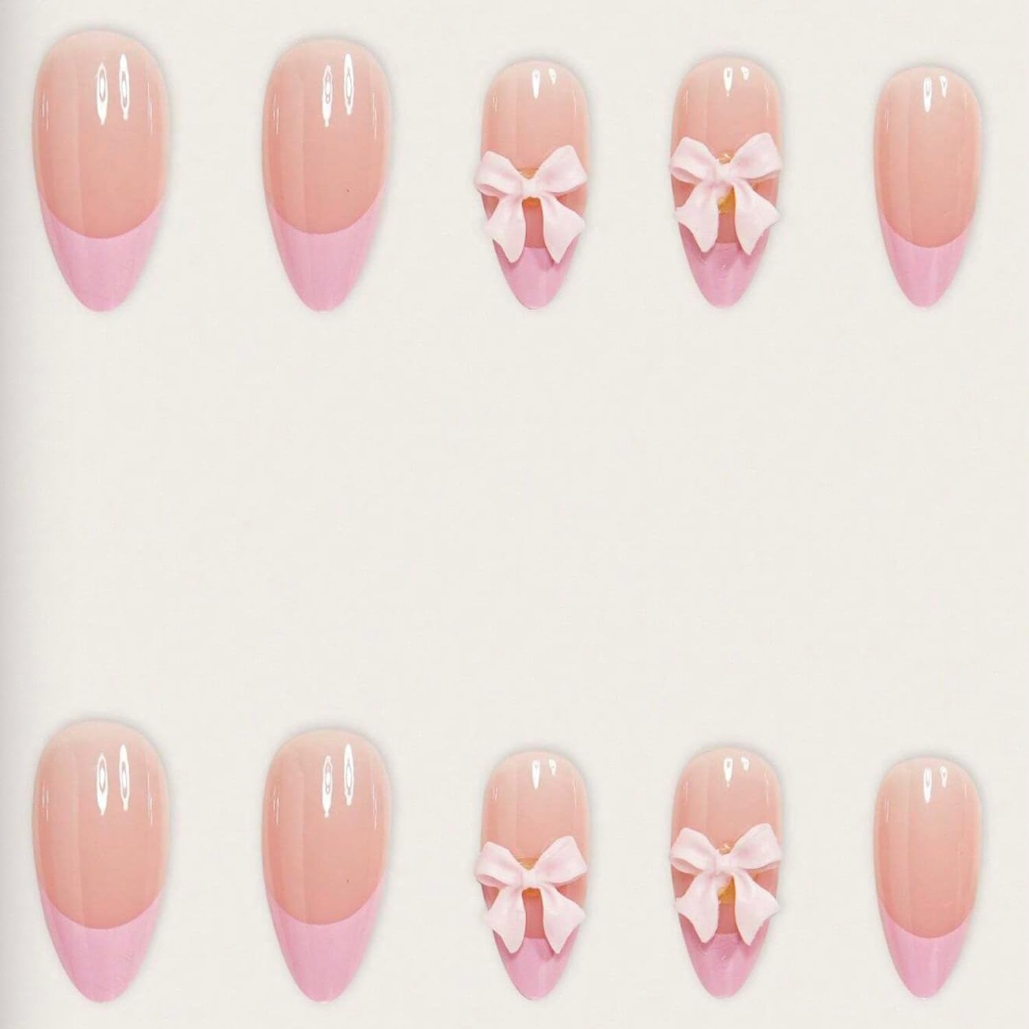 24Pcs French Tip Press on Nails Fake Nails with Pink Bow Design Gloss Short Almond-Shaped False Nails Cute Bow Press ons Stick on Nails Acrylic Artificial Fingernails for Women Girls - Image 8