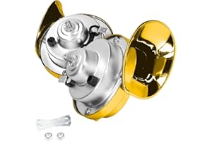 XINLIYA 2PCS 300DB Super Loud Train Horns, 12V Waterproof Air Horns Replacement Kit, Car Air Electric Snail Double Horn, Automotive Accessories Universal for Car, Motorcycle, Truck, Bike, Boat (Gold)
