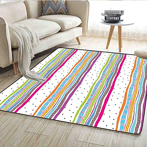 Carpet,Abstract Wavy Stripes Polkadots Ribbons Bows and Hearts Girly Patterned Artwork,Rug Kid Carpet,Multicolor 48"x70"