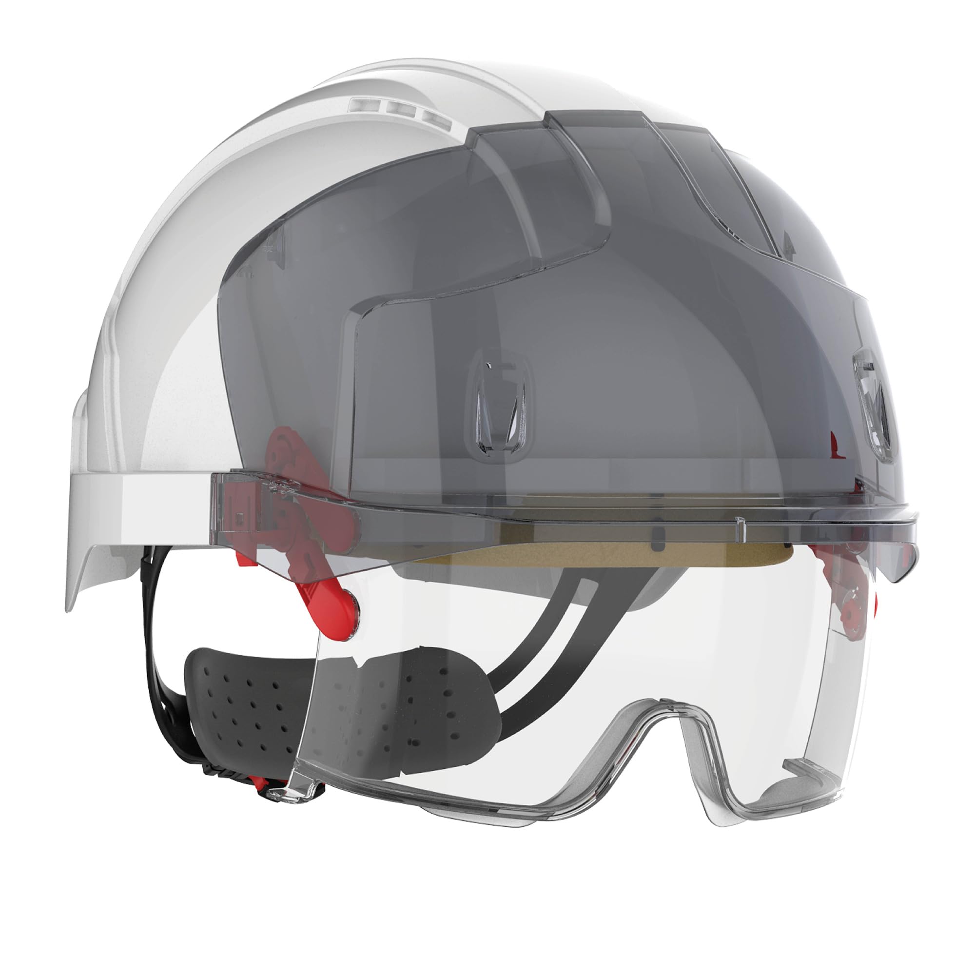 JSP EVO VISTALENS Safety Helmet Hard Hat - Vented - White - Integrated Impact Resistant Eyewear - ABS Shell - Adjustable Harness - For Construction, Building, Civil Engineering & Industry - EN397