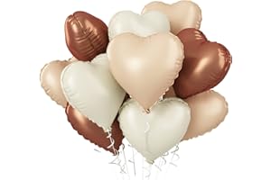 BIAPIAN Brown Apricot Heart Balloons, 10Pcs Coffee Cream Beige Foil Heart Shape Balloons, 18inch Nude Neutral Foil Balloons for Helium Valentines Decorations for Engagement, Brithday, Baby Shower, Wedding