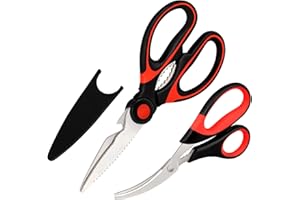 YEVEETTE Kitchen Shears Set of 2, Heavy Duty Kitchen Scissors Seafood Scissors, Stainless Steel Sharp Food Cooking Scissors for Meat, Bones, Fish, Poultry, Vegetables, Chicken, Dishwasher Safe