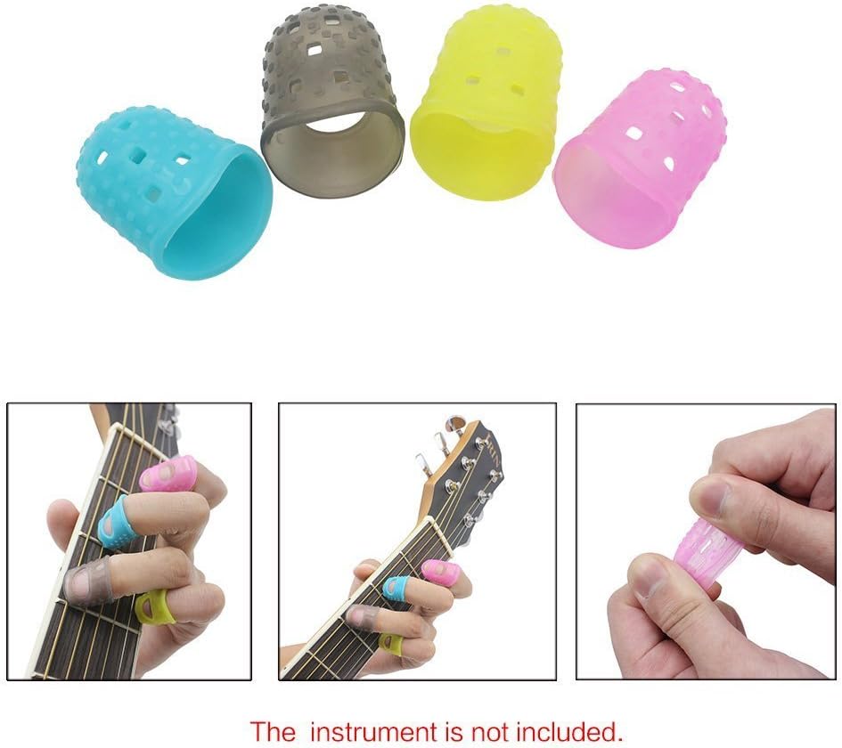 amiciCare 4 in 1 Flexible Fingerstall Silicone Fingertip Protector Guards for Guitar String (Multicolour)