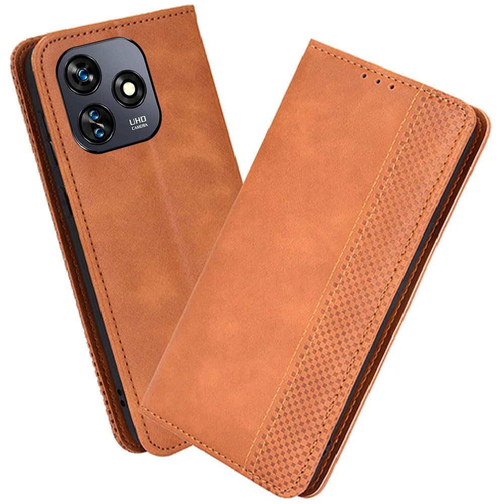 XINNI Protective Phone Case for Oukitel C51, PU/TPU Vintage Flip Leather Shockproof Cover Magnetic Book Style Wallet, Brown — image 1