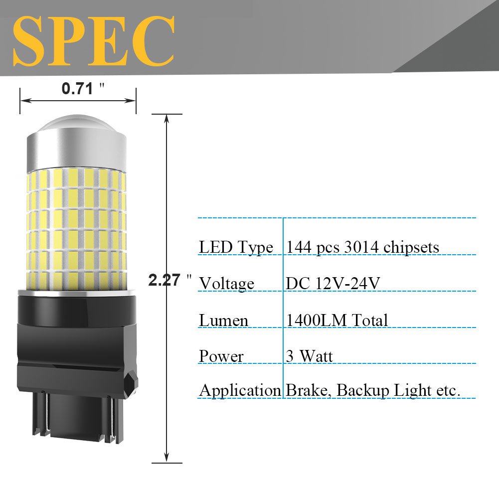 YITAMOTOR 3157 3057 3156 LED Bulb White for Reverse/Backup DRL Light, 12v-24v, 4157 3157a 3047 3457 4110 LED Replacement Bulb for Car Truck, 1400 Lumens, 144-EX Chipsets, 2-Pack
